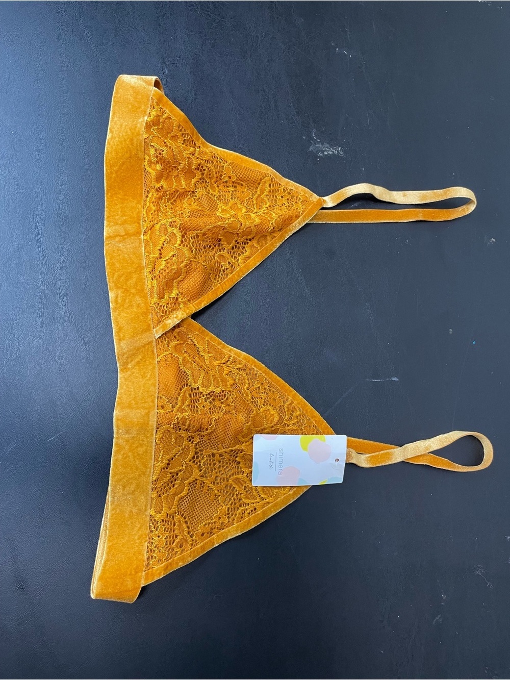 NWT Shimera Gold Lace & Velvet Bralette - Size Large
